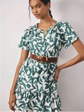 Anthropologie Somerset Mini Dress M, NWOT Green/Soft White